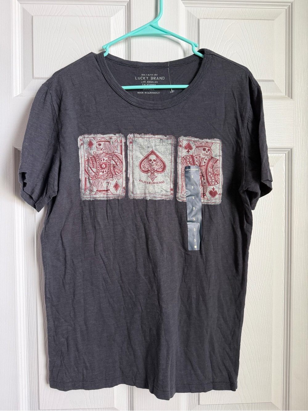 Lucky Brand Charcoal Short-Sleeve Tee with Red Playing Card Graphic